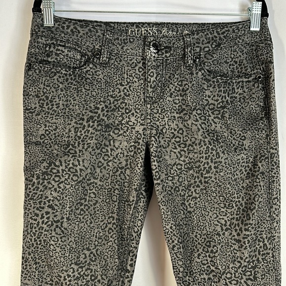 Guess Grey Leopard Print Bejeweled Power Skinny Jeans - Picture 2 of 12